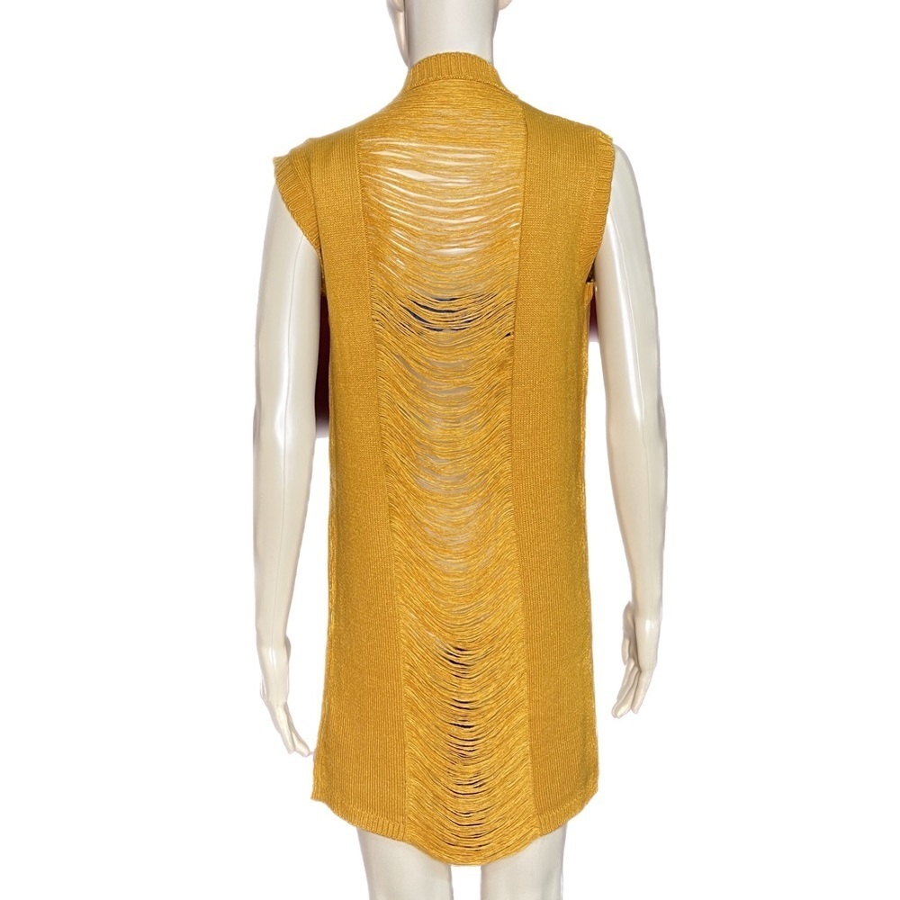 Runway 7 Shredded Long Sleeveless Open Front Knit Cardigan Size Small